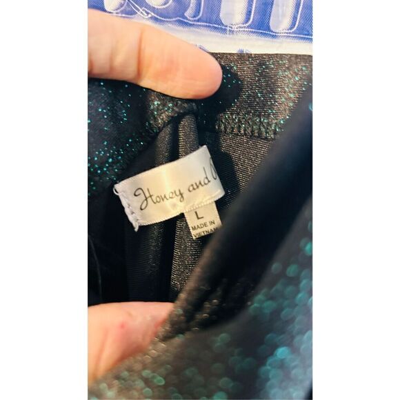 NWT Honey and Rosie  Green Sparkly One Shoulder Pleated Sideb Long Dress Prom Dr - Picture 5 of 7